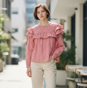 Crown & Ivy Red Checkered Ruffle Blouse